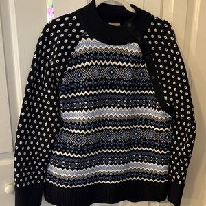 Talbots Black and White Geometric Sweater